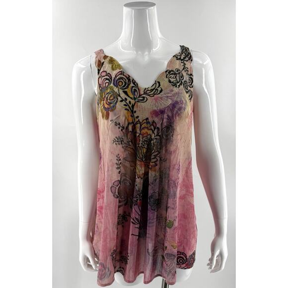 Mushka Sienna Rose Womens Tunic Top Sz Medium Pink Embroidered Sheer Boho Flowy - Picture 1 of 7